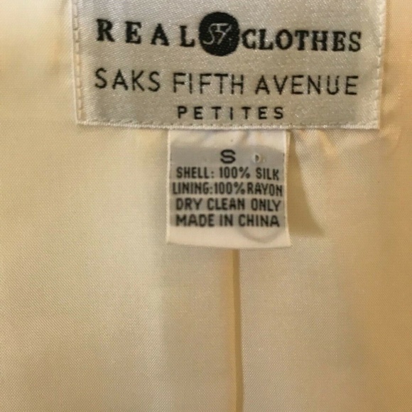 SAK'S Fith Ave 100% SILK Ivory Off White Belted Jacket Blazer - Picture 8 of 8